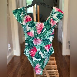Matilda Jane Green and Pink One Piece Swimsuit size small NWT